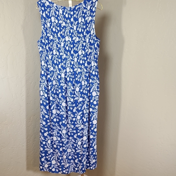 Croft & Barrow Blue and White Floral Smock Sleeveless Dress Large - Picture 6 of 12